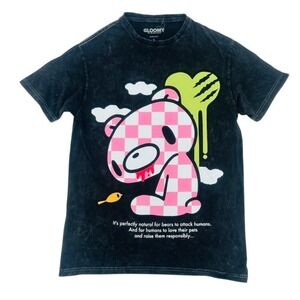 Gloomy Bear Graphic Tee Pink Checkered Mori Chack Small NWT